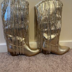 Gold Fringe Cowboy Boots